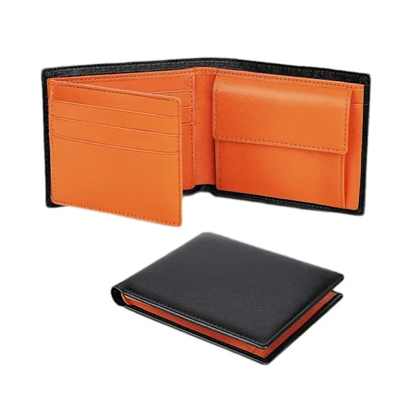 Wallets Slim Genuine Leather Blocking Wallet Coin Pocket Minimalist Wallets for Men UK with Gift Box Black and Orange