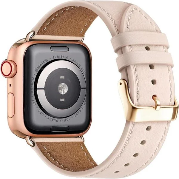 Apple Watch läderarmband, äkta läderarmband för Apple Watch Series 9 8 7 6 5 4 3 2 1 & iWatch SE, Ultra (38 mm 40 mm 41 mm, rosa)