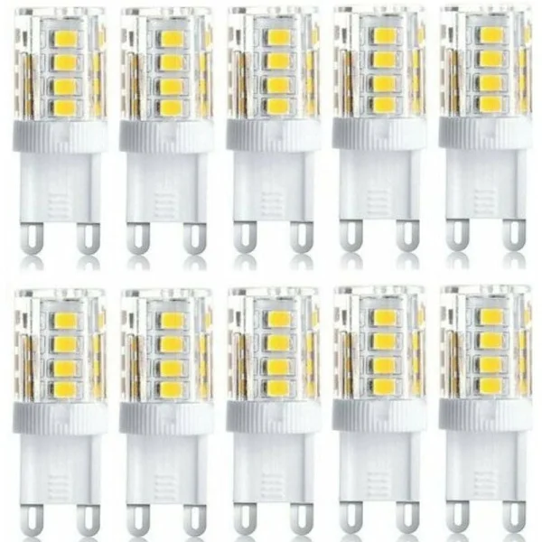 Pakke med 10 LED-spotter, LED-dekorasjonslys, G9 LED-pære, 5 W varmhvit kaldhvit, energibesparende LED-lamper, halogen-erstatningslampe, AC 230 V