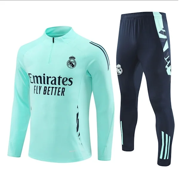 2425 Ny Real Madrid Fotball Langermet Halv Zip Voksen og Barn Treningsgenser Lysegrønn - Perfekt Lysegrønn Light green
