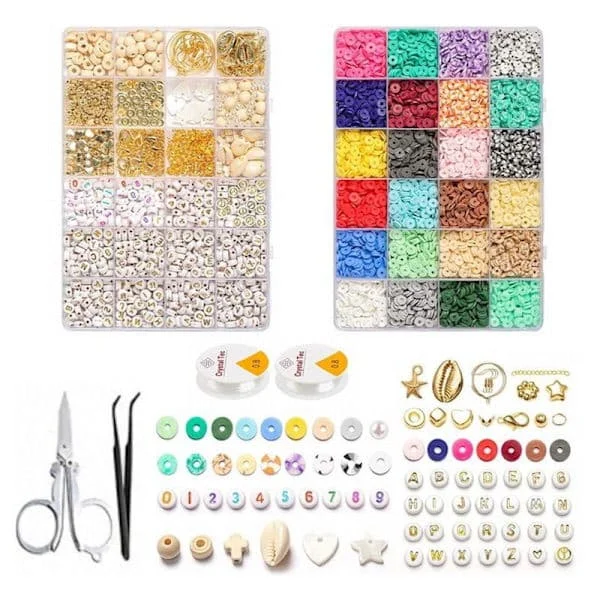 Lerperler / Heishi-perler Boheme-sæt - KREA DIY Smykkesæt med forskellige perler - 6000 stk.