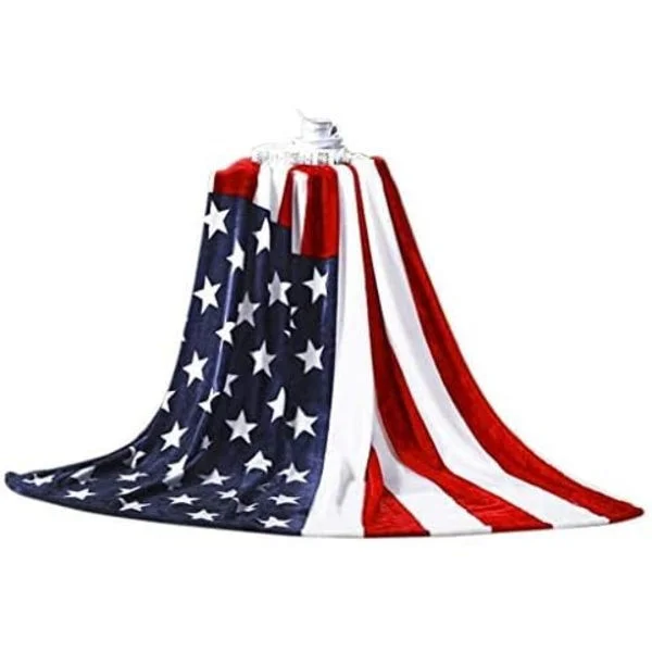 Amerikansk flagg fleecepledd for sofastol hytte sofa pledd varmt sengeteppe (amerikansk flagg) farge 1
