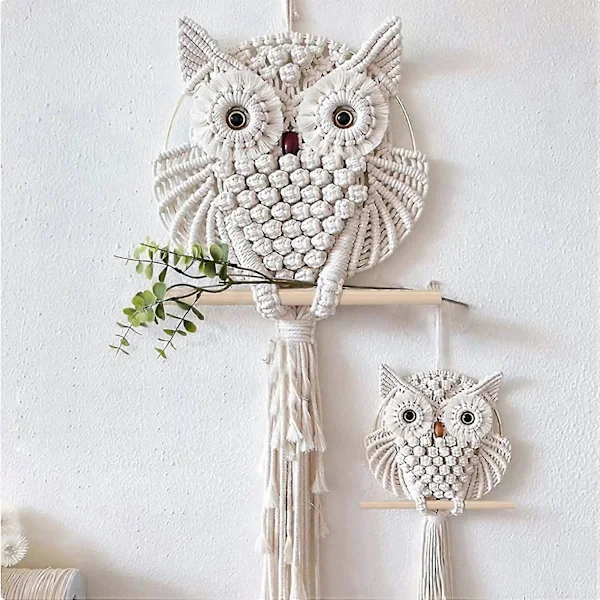 Macrame Owl Wall Hanging Kit, Bohemian Owls, Dream Catcher Hand-Woven Tapestry for Home Decor