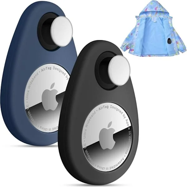 Airtag Holder for Kids & Pets - Anti-Removal Silicone Case with Pins, Fits Backpack & Luggage (Blue/Black, 2-Pack)