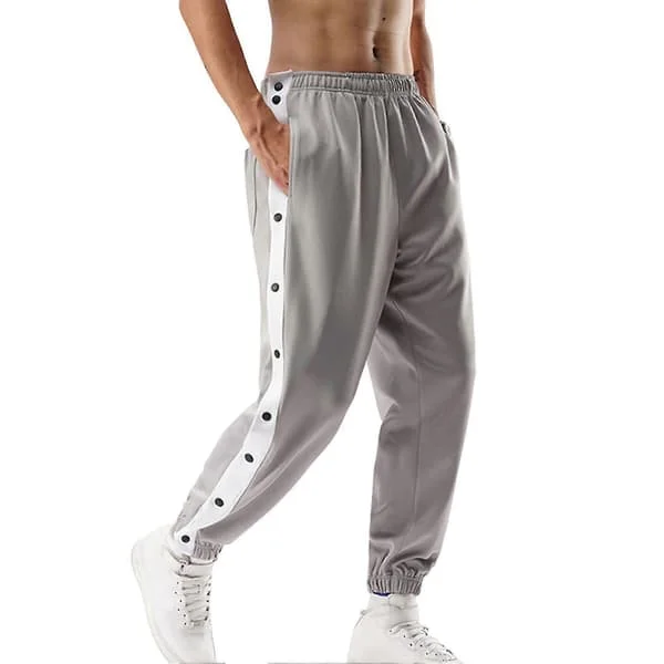 Men's High-Waisted Buttoned, Spliced Basketball Training Sweatpants Grey 2XL