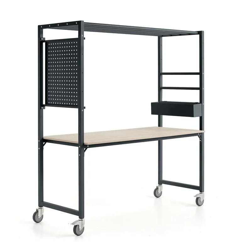 Mobile multi-table TEAMWORK, accessory box, tool panel, anthracite/ash