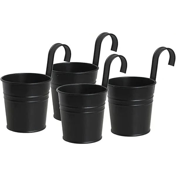 Sorte metal jern hængende blomsterpotter, holdbare potter med aftagelig krog hængende planter til udendørs indendørs 4-pak