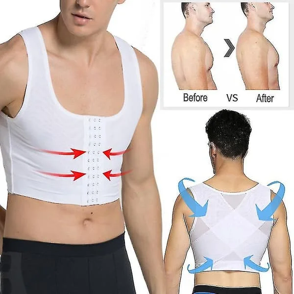 Män Gynekomasti Shaper Ny Slankning Bröstkontroll Bröst Shapewear Underkläder Magebälten Hakenkontroll Hook White