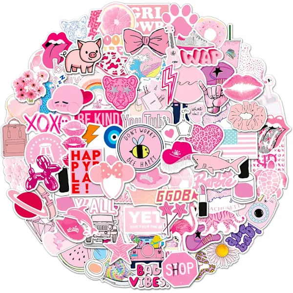 100 stk. Preppy klistermærker Pink Sticker Pack Æstetiske klistermærker Vandflaske Smile klistermærker Vinyl Vandtætte klistermærker