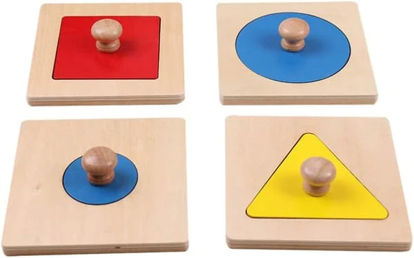 4 stykker geometrisk puslespilstavle Montessori puslespil med flere former knop træpuslespil førskoleundervisningsmateriale legetøj