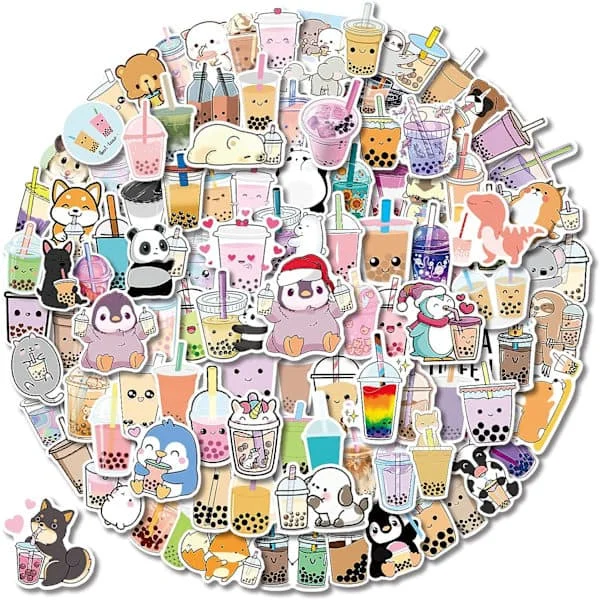 Boba Klistermærker 100 stk Kawaii Bubble Tea Klistermærker, Drikkevare Klistermærker, Vinyl Søde Te Klistermærker Gaver, Æstetiske Klistermærker, 