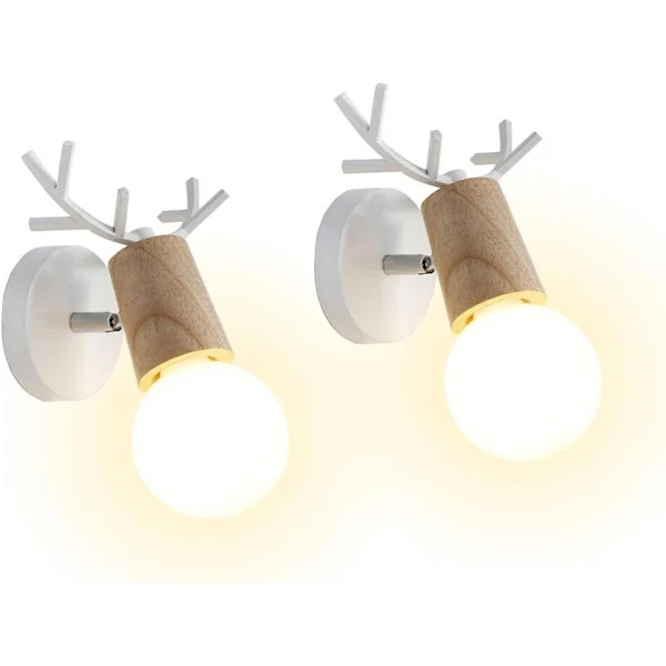 2 st Moderna Kreativa Vägglampor Design Hjorthorn Inomhus Vägglampor i Trä och Metall Art Deco Vägglampa för Sovrum Vardagsrum Hall