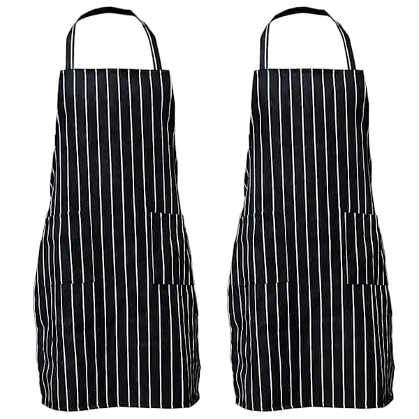 Kaksiosainen raidallinen essu taskuilla, mustat kokin essut, keittiöön sopivat, unisex - 12 tuumaa