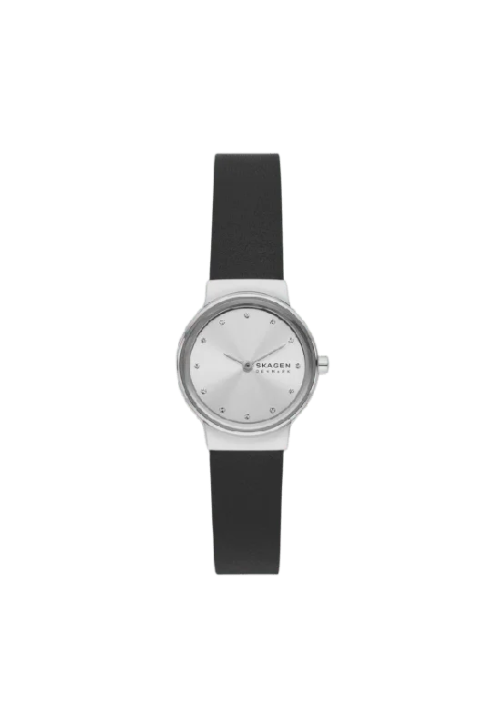 Skagen Freja Lille Dam, Silver/svart Läderrem - Skw3119 Klockor Dam 26 mm