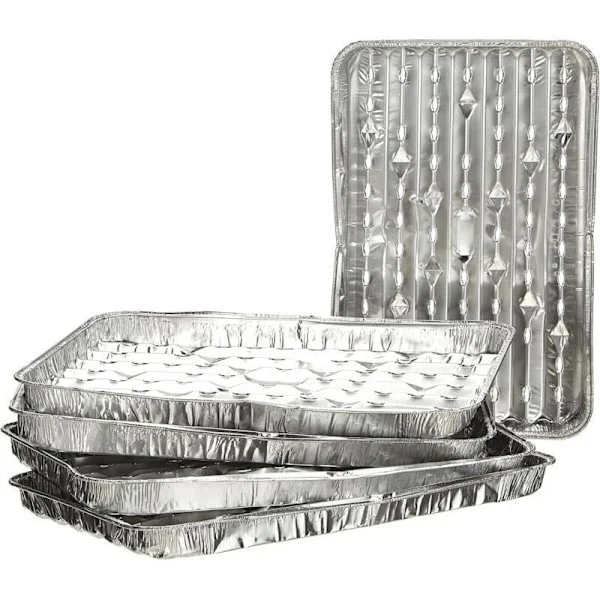 Sæt med 5 aluminiumsbakker. Aluminiums bakke. Sæt af bakker. Aluminium. Sølv. 34 x 23,5 x 2