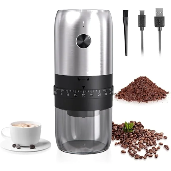 Electric Coffee Grinder, Pour Over Coffee Maker, Rechargeable Coffee Grinder, Portable for Home Use, Silver[TT]