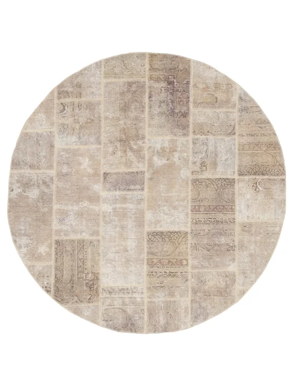 Patchwork Rug Modern Round Orange/Beige (Wool, )