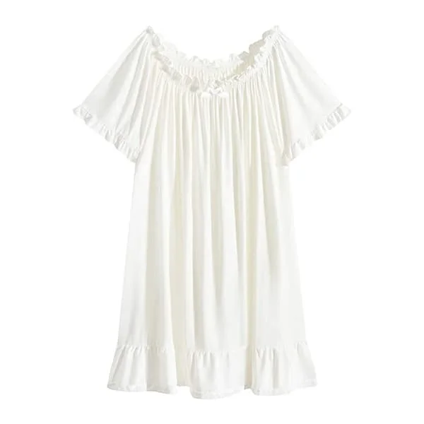 Dam bomulls nattlinnen vintage lätt nattlinne set kortärmad prinsessnattlinne