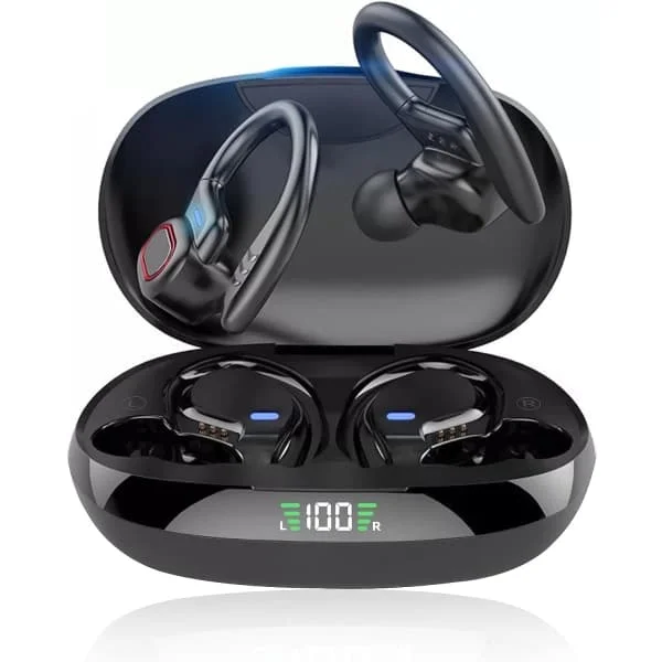 Sport Trådlösa Bluetooth Hörlurar, Trådlösa Hörlurar med Mikrofon Bluetooth, Hi-Fi Stereo Bluetooth-headset för sport, arbete mörk