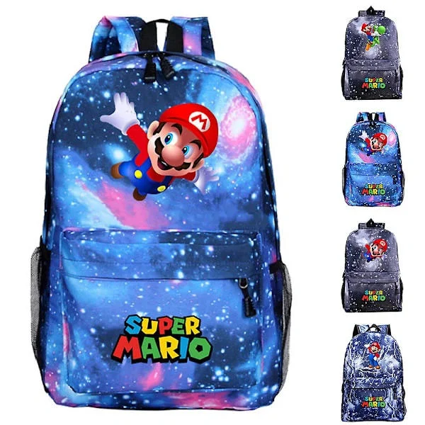 Supererbjudande till lågt pris! Super Mario Ryggsäck för Barn Lätt Laptop Skolväska Resa Vardagspresent - Glad