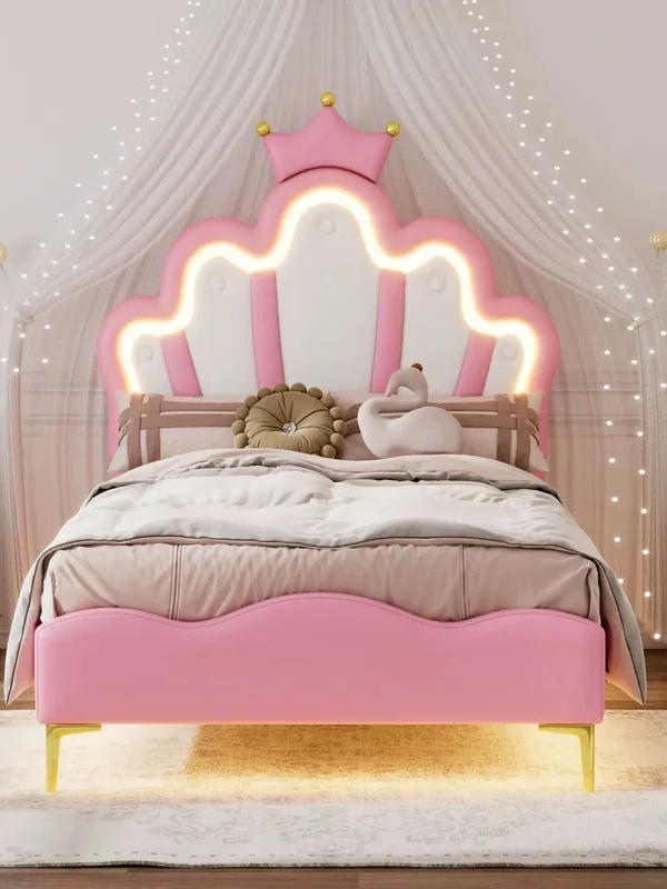 AliExpress - Mädchenbett 90 x 200 kronenförmiges Prinzessinnenbett mit verstellbarem Kopfteil Bett aus PU-Stoff Jugendbett 90x200 Einzelbett 90 x 200 