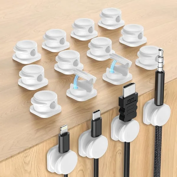 16-pak magnetiske kabelclips, kabelorganisator, magnetiske kabelclips, kabelorganisator til hjem og kontor, hvid