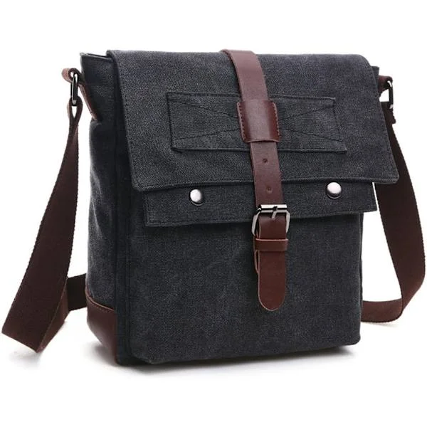 Skuldertaske, Herre Messenger Tasker, 16 tommer Vintage Militær Lærred Laptop Taske til Arbejde og Skole, Flere Rum sort