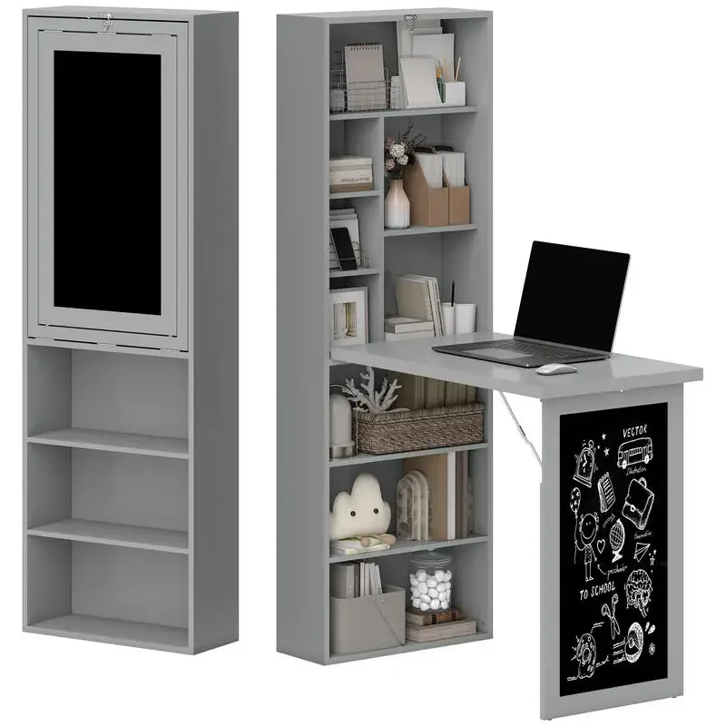 AliExpress - Folding desk/dining table with 6 compartments, bookcase with 3 shelves, computer desk, office desk, E1 chipboard, metal frame, dark grey,