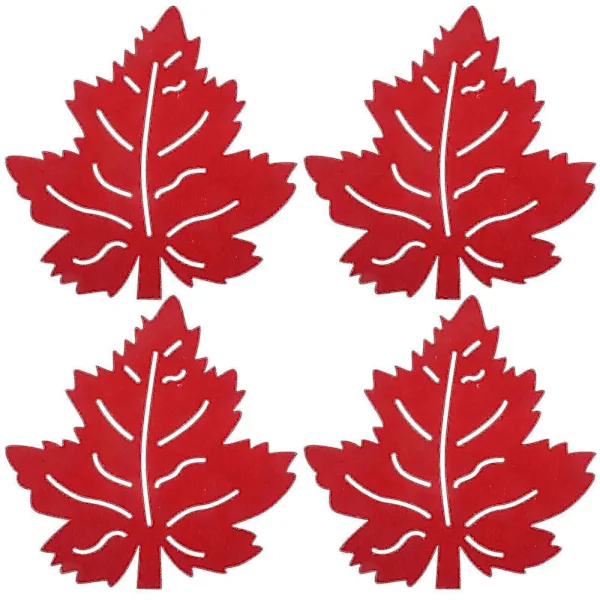 4 pcs Placemats Fabric Leaf Coasters Heat Insulating Non-slip Plate Mats Red