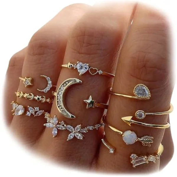 Guld stapelbara månstjärniga knogringar set för kvinnor Boho nätta lätta stapelbara ringar Vintage Midi ringar pack trendiga smycken