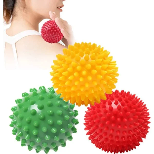 3 x massageboll, 3" igelkottsbollar med knoppar, knoppboll träningsboll för rygg, ben, fot och handmuskelmassage, slumpmässig färg