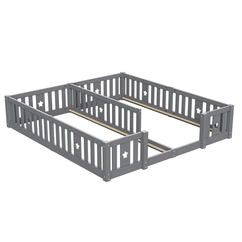 AliExpress - Anajqaqia 90/180x200cm 2-in-1 Kinderbett ohne Lattenrost, Doppel-Einzelbett mit Sicherheitsgitter, Holzbodenbett, Montessori-Bett