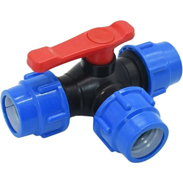 Avstängningskulventil, 25 mm trevägs kulventil snabbkoppling PVC PE-rör snabbkoppling T-koppling (Storlek: 25 mm)