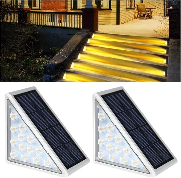 Solcellelys 4 stk. vanntette LED-solcellelys i rustfritt stål for terrasse (varmt lys)