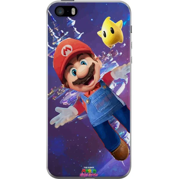 Kompatibel Mobilcover til Apple iPhone SE (2016) Fantastisk illustration med Mario, der svæver i en farverig galakse-miljø.