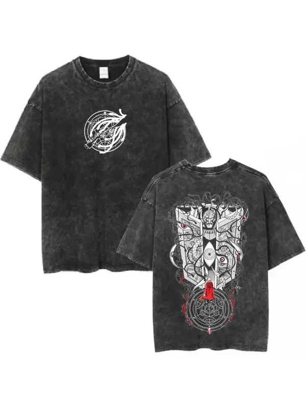 AliExpress - Gewaschenes Vintage Anime Fullmetal Alchemist Edward Elric Grafik-T-Shirt für Männer und Frauen Lässige Oversize T-Shirts Retro Baumwoll-