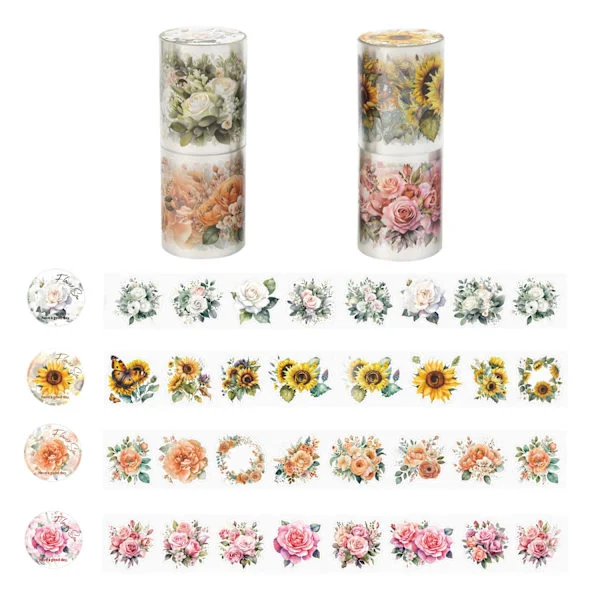 4 rullan Washi-teipin setti Kukkia ja Kasveja - Läpinäkyvä Washi-teippi Liima-teippi Washi-teipin Tarrat Luovaan Scrapbookingiin, Albumiin, 