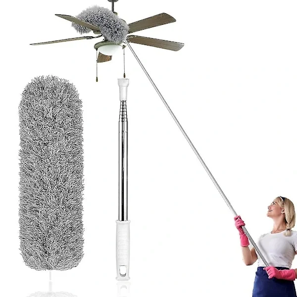Teleskopisk dammvippa, extra lång 254 cm, mikrofiberdammvippa med böjbar hörndammvippa