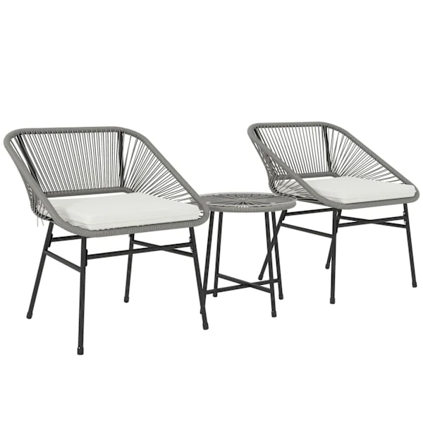 Trädgårdsmöbelset i polyrattan, utelounge balkongmöbler för 2 personer, 3-delad sittgrupp med 2 stolar, sidobord, kuddar, väderbeständig trädgårdsloun
