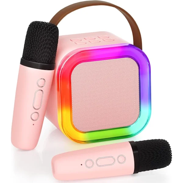 Karaokemaskin for barn og voksne, bærbar Bluetooth mini karaoke mikrofon sang høyttaler med 2 mikrofoner og lys, leker