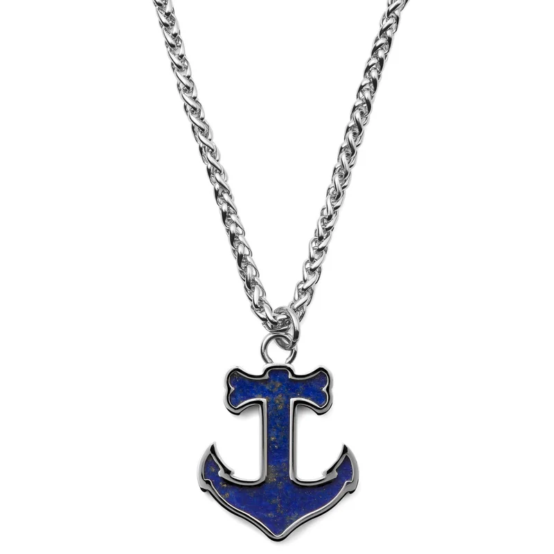 Tadd Steel & Lapis Lazuli Anchor Necklace for Men