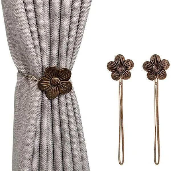 Magnetiske gardinholdere (Kaffe), 1 par 2 stk. Vintage harpiks blomst gardin Draperi Holdback Vindue Gardin Dekorativt spænde Holder til hjem Café 
