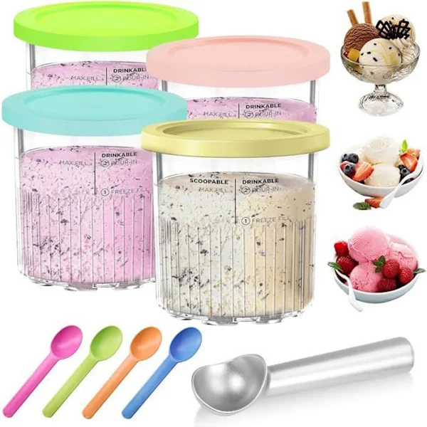 4-pack Ice Cream Pints for Ninja Creami, Ice Cream Containers with Silicone Lids Compatible with NC501/NC500 Series