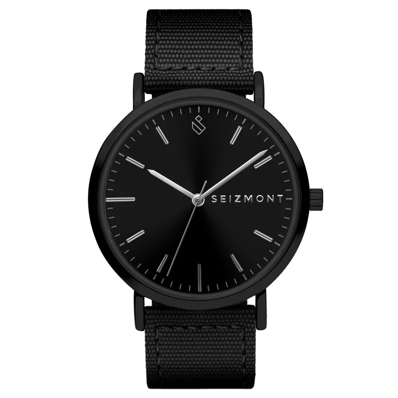 Moment | Black-Tone Minimalist Dress Analog Quartz Movement Watch With Black Dial & Black Nylon Strap for Men - Wrist watches