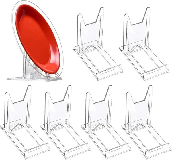 Plate Stands 6-pack - Adjustable Holder for Decorative Plates - Acrylic Book and Cookbook Stand for Tabletop Display