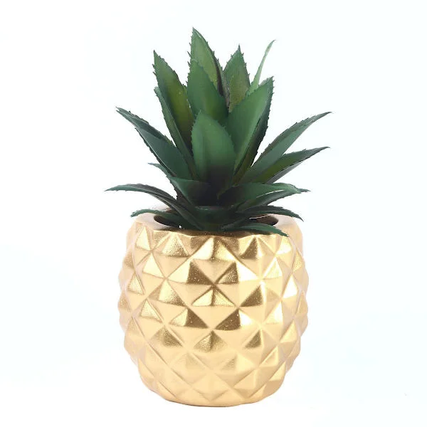 Golden Pineapple Bromeliad Bonsai Artificial Succulents Artificial Plants Home Office Desk Decoration (Gold)