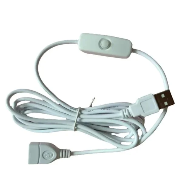 USB Extension Cable Male to Female with On/Off Switch for Car Camera, LED White - 501 Switch