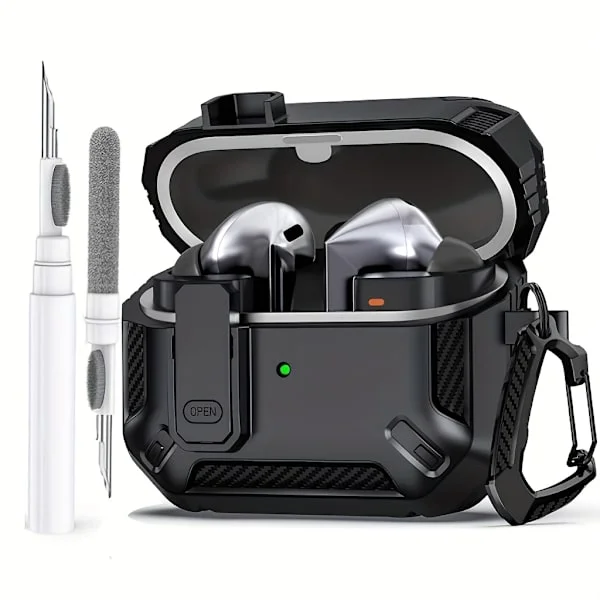 Kompatibel med Galaxy Buds 3 Case & Galaxy Buds 3 Pro Case, med rengøringssæt, fuld krops stødsikker kulfiber beskyttelsesetui til Galaxy Buds 3 Pro