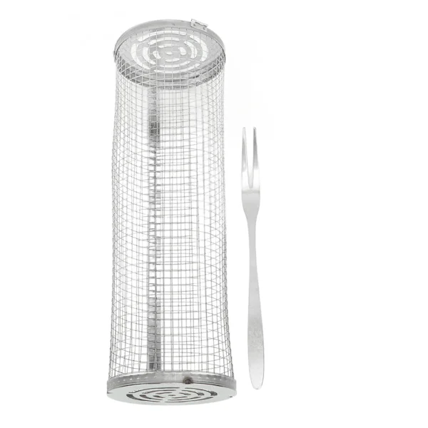 Rolling Grill Basket Open Mesh Stainless Steel Wire Mesh Cylinder Grill Basket for Fish Vegetables French Fries L