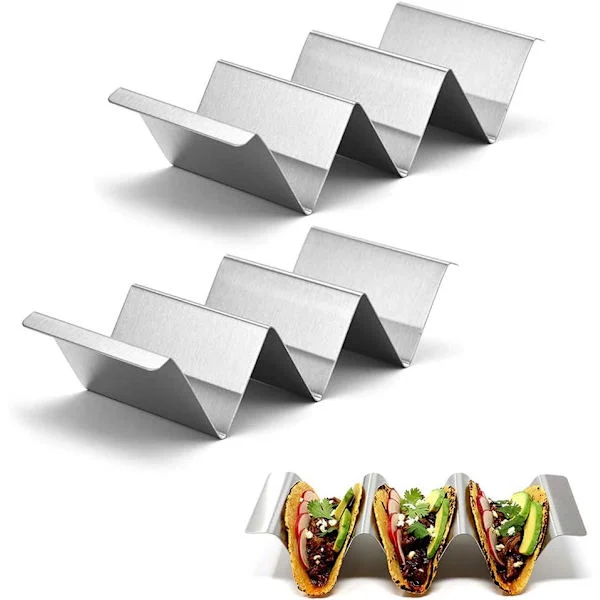 Taco-teline, 2 kpl, ruostumattomasta teräksestä valmistettu taco-teline, ruostumattomasta teräksestä valmistettu taco-teline, 2–3 pidikettä 